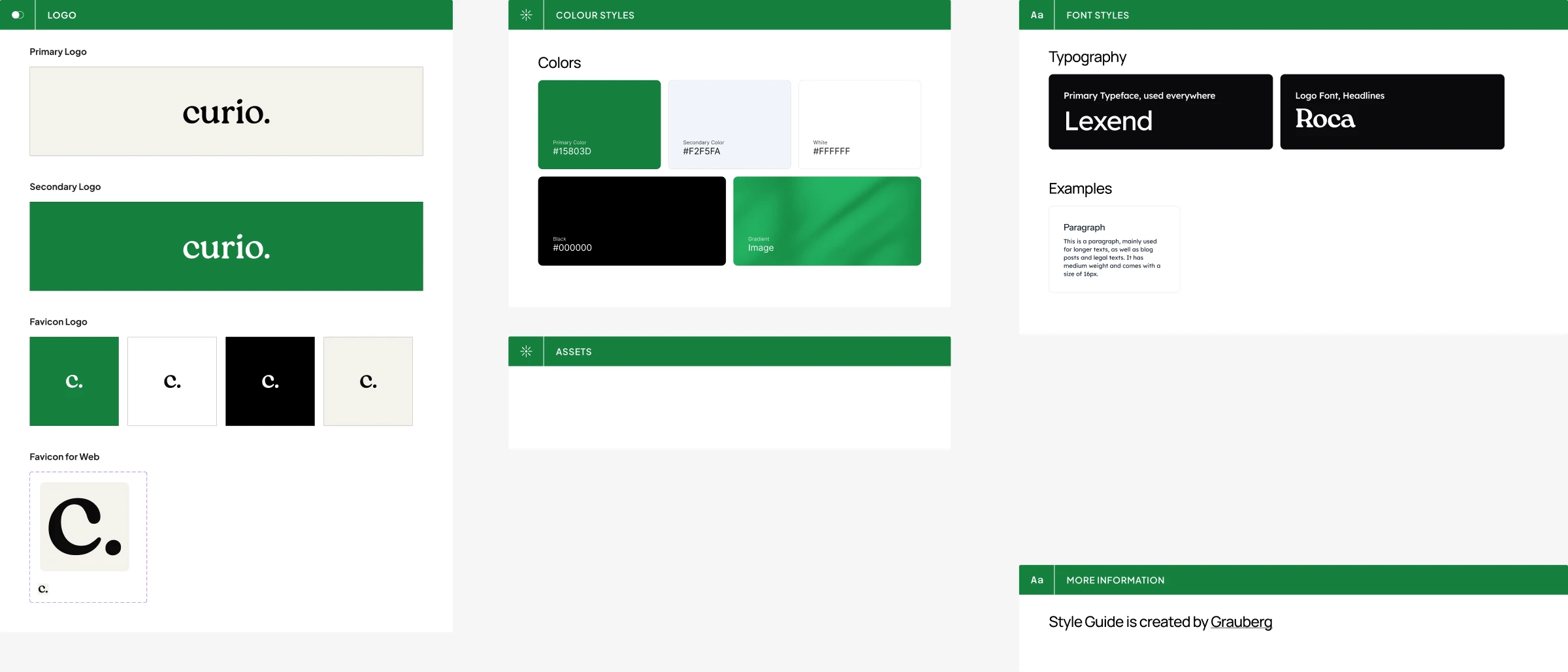 Curio brand sheet: logos, favicons, colors and typography