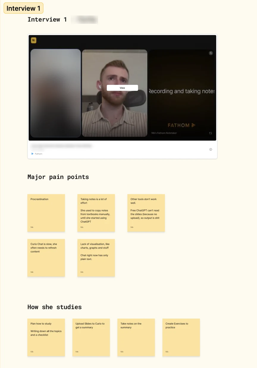 Interview notes: major pain points and how the student studies